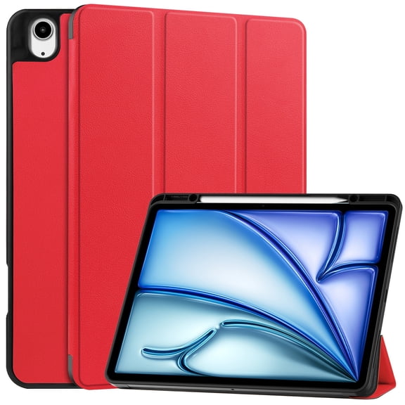 DWaybox Tablet Case for iPad Air 13 (2026) 13.0 inch Model A3462, Shockproof Smart Folio Cover with Kickstand, Built-in Pencil Slot & Auto Wake/Sleep, Matte TPU -Red