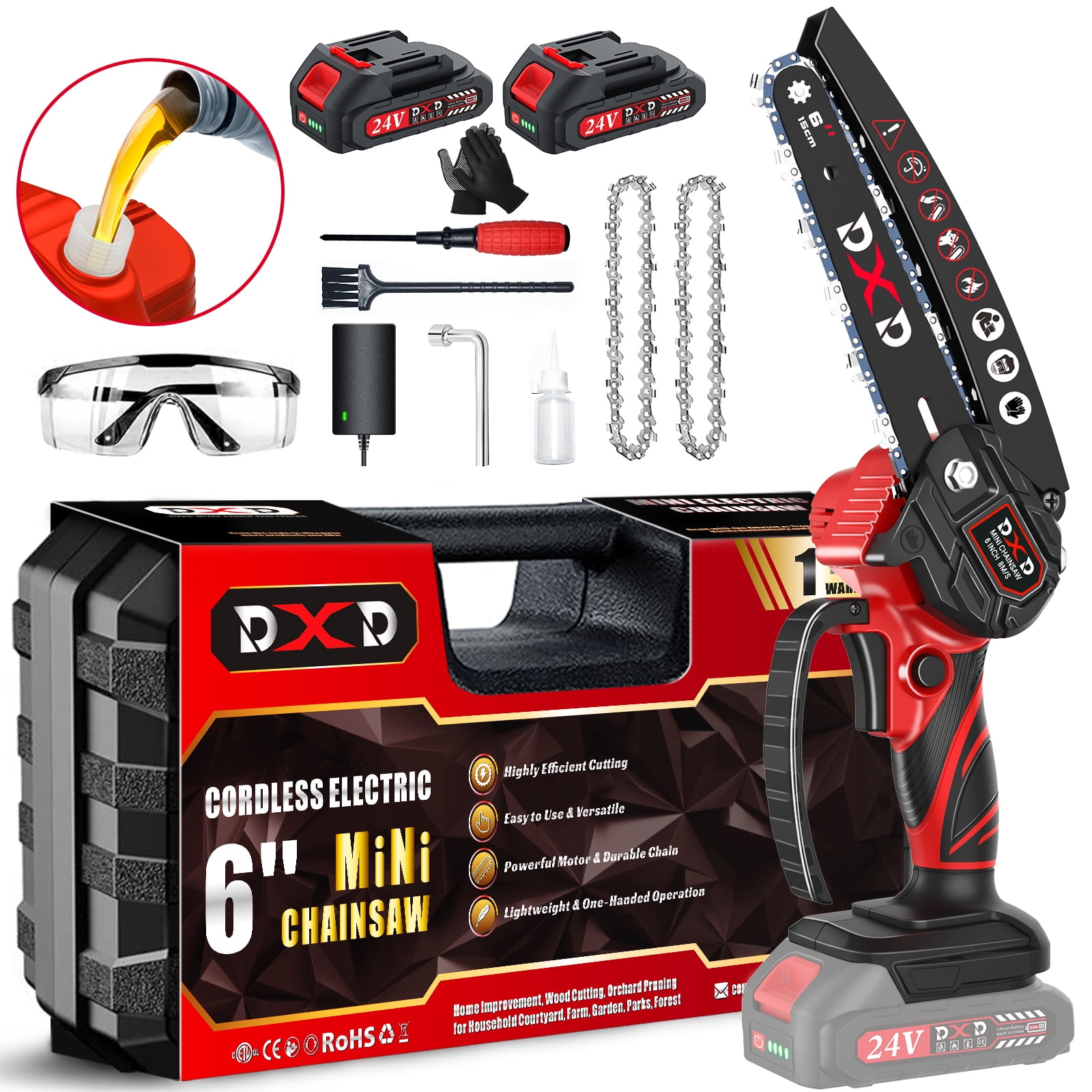 DXD 6" Mini Chainsaw, 24V Cordless, Lightweight