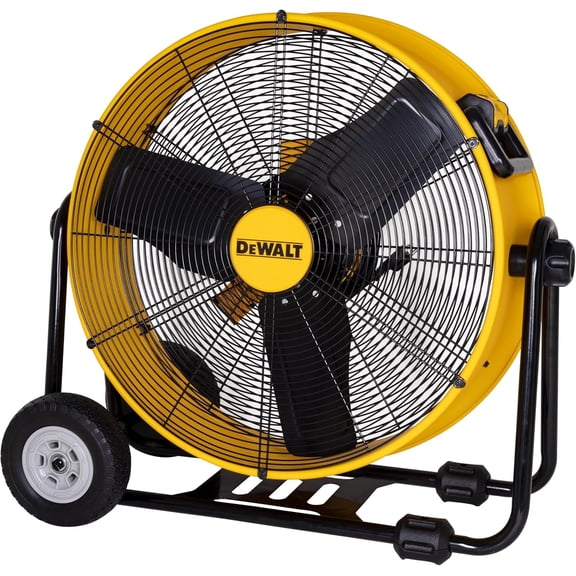 DXF2490 High Velocity Fan, Floor Fans, 24 Inch Large Electric Metal Rotating Industrial Fan with 360 Adjustable Tilt & Large Wheel, Drum Fans for Outdoor and Warehouse, Yellow
