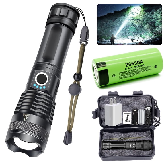 DXIMRX 120000 Lumens Powerful Flashlight, Rechargeable Super Bright Camping Led Flashlight 26650 Battery Zoom Torch