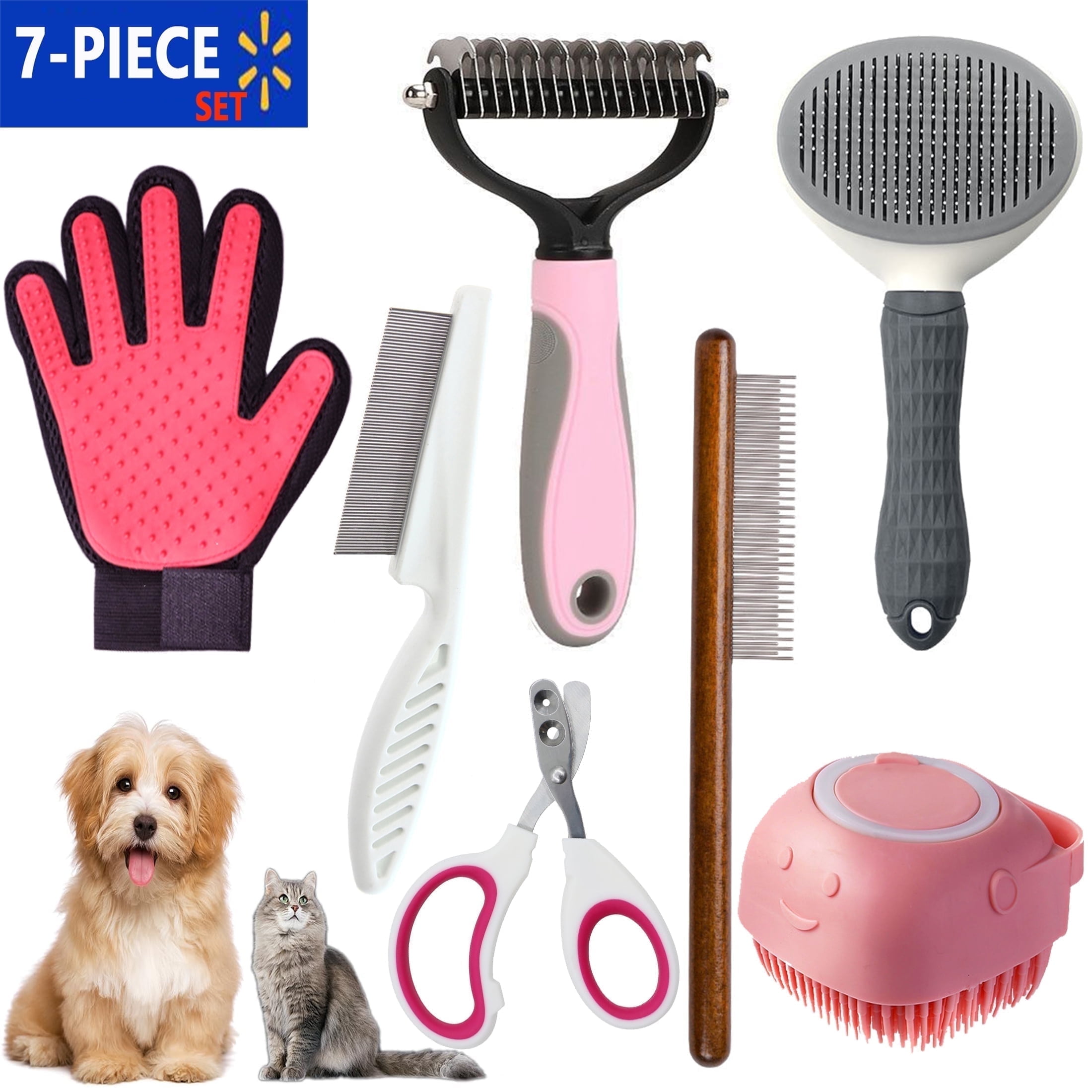 Picture of DXIMRX 7 Pcs Dog Cat Grooming Kit, Brushes, Comb, Nail Clippers ...