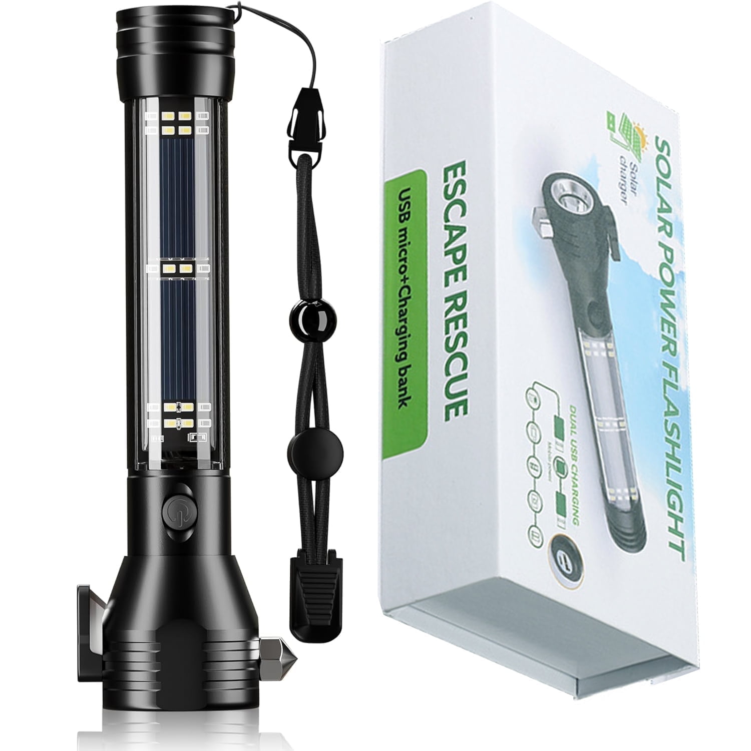 Rechargeable Solar Powered Flashlight, Multi Function LED Tactical Flashlight for Outdoor, Emergencies, Camping, Hiking, Car