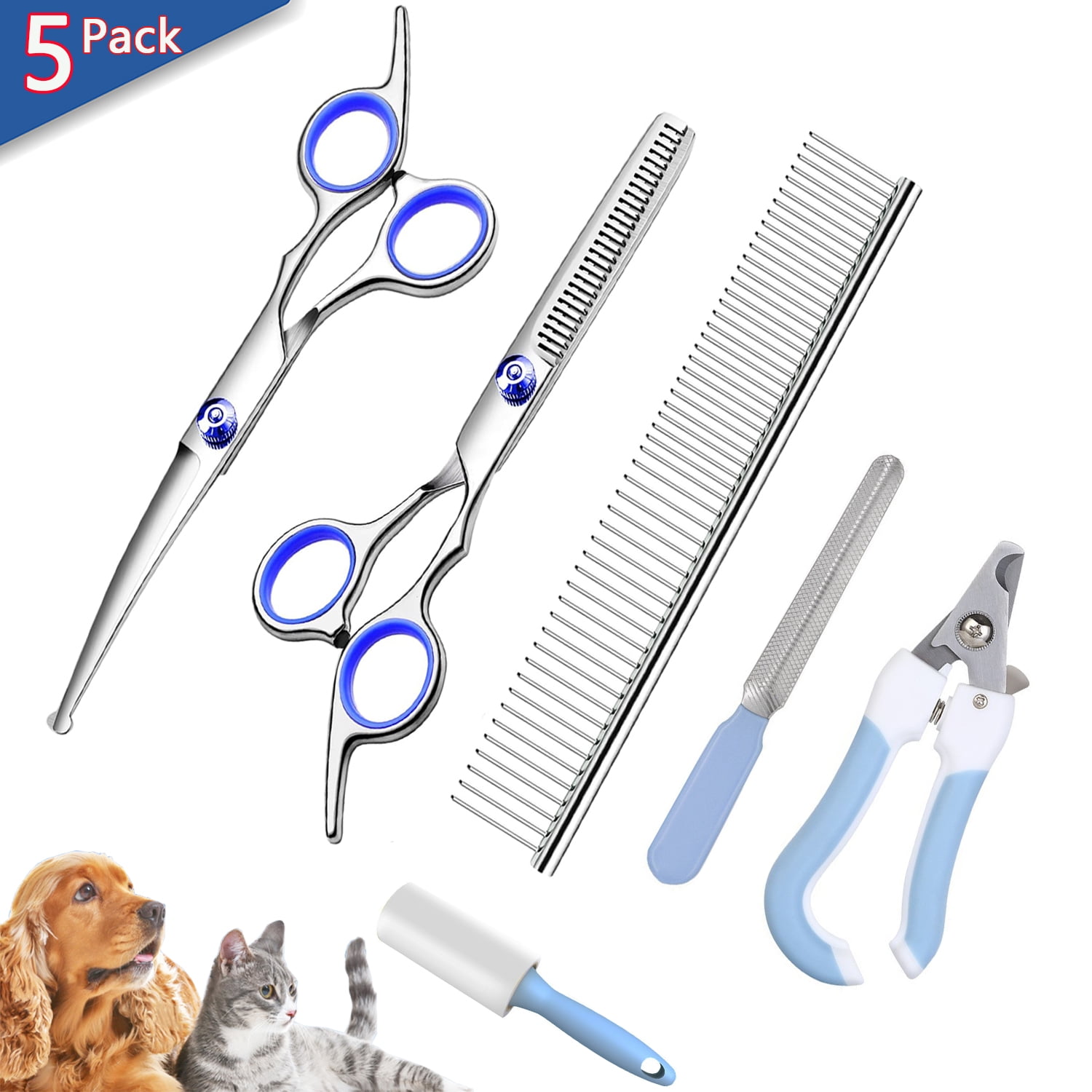 DXIMRX 5 Pack Dog Grooming Scissors Set, Best Combo Dog Cat Grooming Kit, Professional