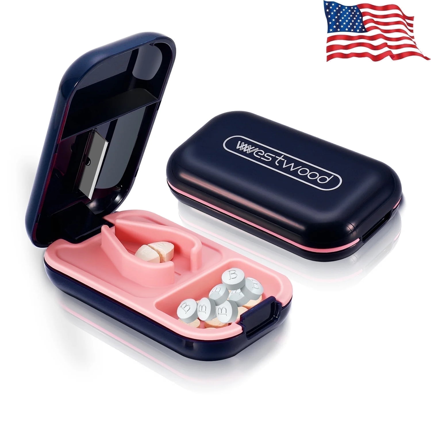 DXIMRX Pill Cutter, Professional Pill Splitter Pill Cutter for Small or Large Pills, Portable Cuts Vitamins Tablets for Purse Pocket, Blue