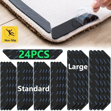 DXIMRX Rug Gripper 24 Pcs, Washable Rug Tape for Hardwood Floors, Double Sided Non-Slip Rug Pad, Reusable Durable Carpet Gripper Stoppers for Home Area Rugs, Black