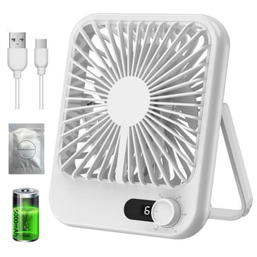DXIMRX Travel Fan, Small Desk Fan with 5000mAh Battery, Portable USB Rechargeable Fan, Strong Wind, Ultra Quiet, Mini Table Fans for Office, Home, Camping, White