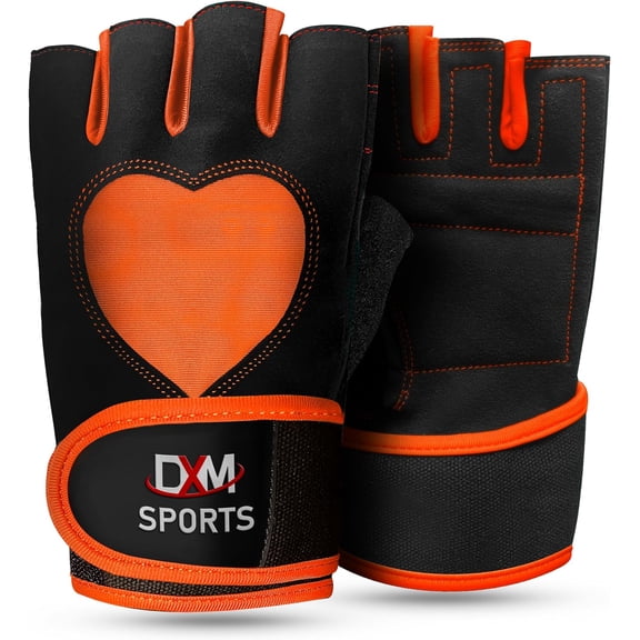 DXM SPORTS Gym Workout Weight Lifting Gloves with Wrist Support - L, Orange