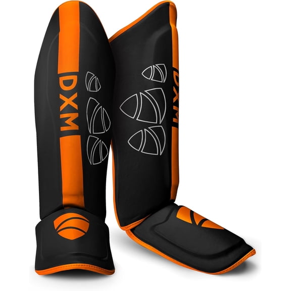 DXM SPORTS MMA Shin Guards with Instep, Padded Support - Large, Orange
