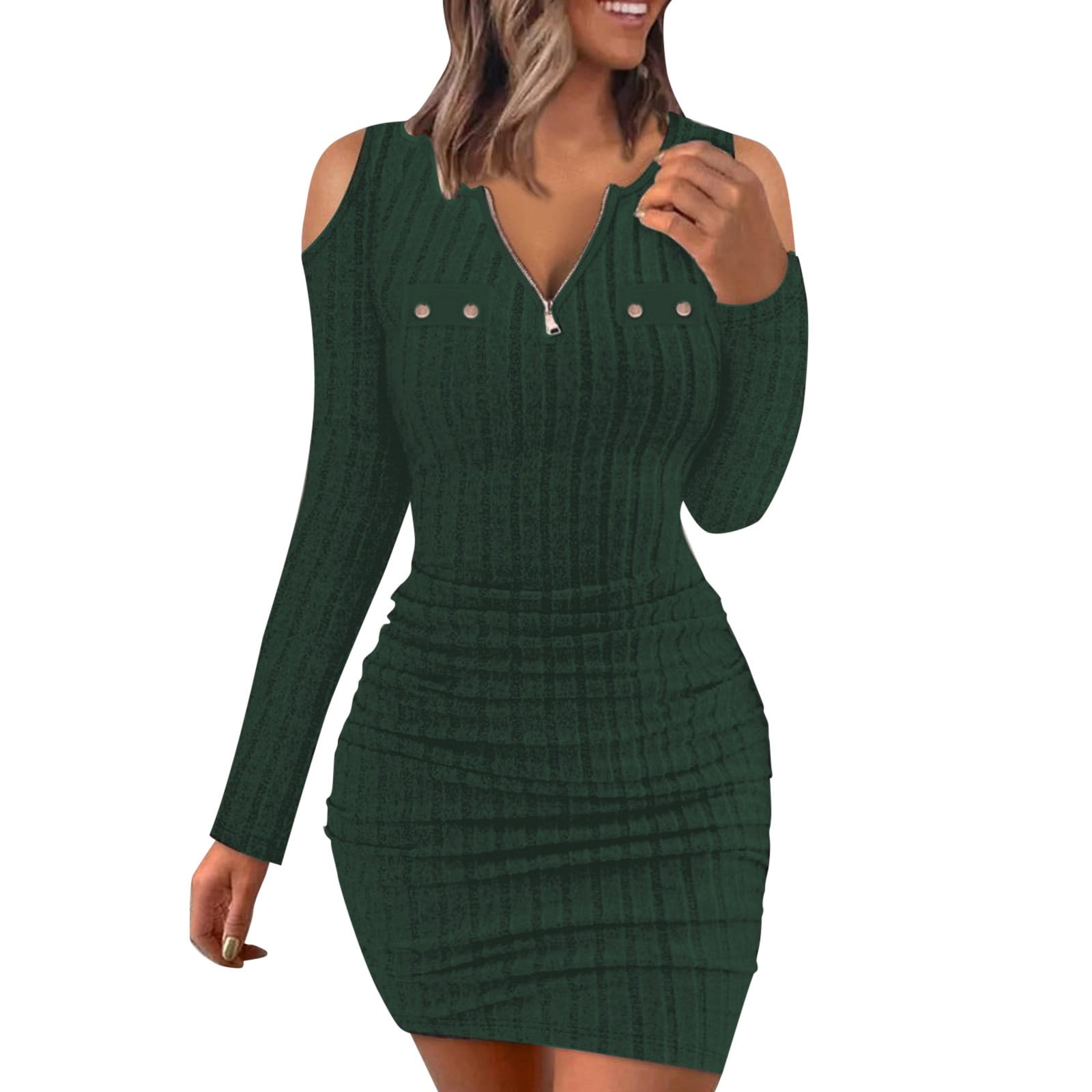 Solid Color V-Neck Sexy Long-Sleeved Bodycon Dress Solid Color V-Neck Sexy Long-Sleeved Bodycon Dress
