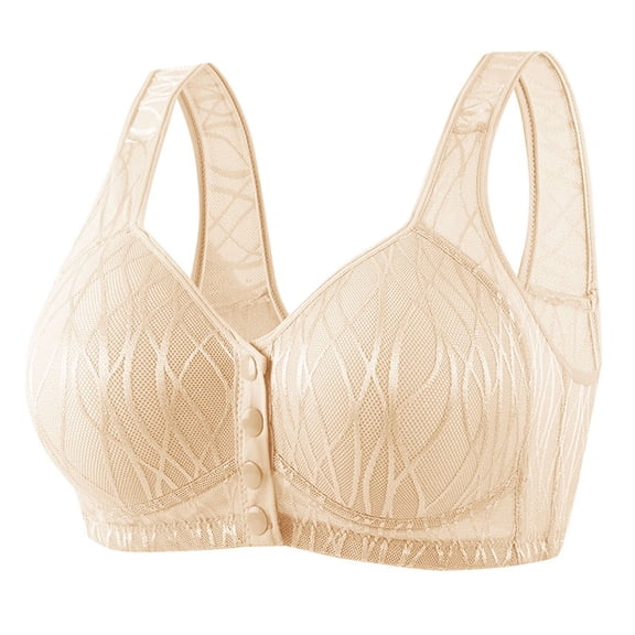 DXOUPM Bras for Women Plus Size Front Closure Sports Bra No Underwire Full Support Front Button Push Up Bra a-Beige 38