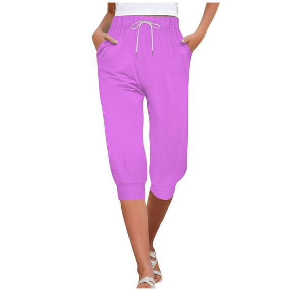 DXOUPM Cargo Sweatpants for Women Capris for Women Casual Pants High Waist Bottom Drawstring Joggers Casual Pants Womens Baggy Sweatpants Womens Slacks Workout Clothes for Women Purple XXL