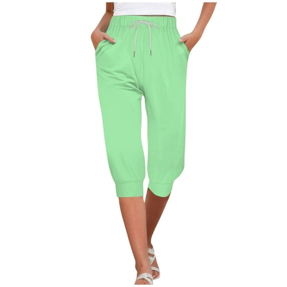 DXOUPM Cargo Sweatpants for Women Capris for Women Casual Pants High Waist Bottom Drawstring Joggers Casual Pants Womens Baggy Sweatpants Womens Slacks Workout Clothes for Women Light Green XXL