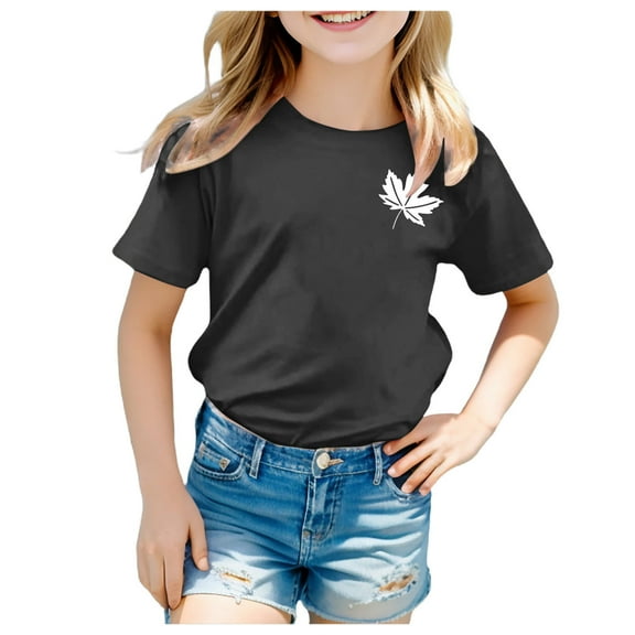 DXOUPM Girl Shirt Girls Short Sleeve Tee Summer Crewneck T Shirt Casual Fit Basic Shirts Kids T Shirts Cotton Tshirts Basic Tees Girls Summer Tops T-Shirts Black 110