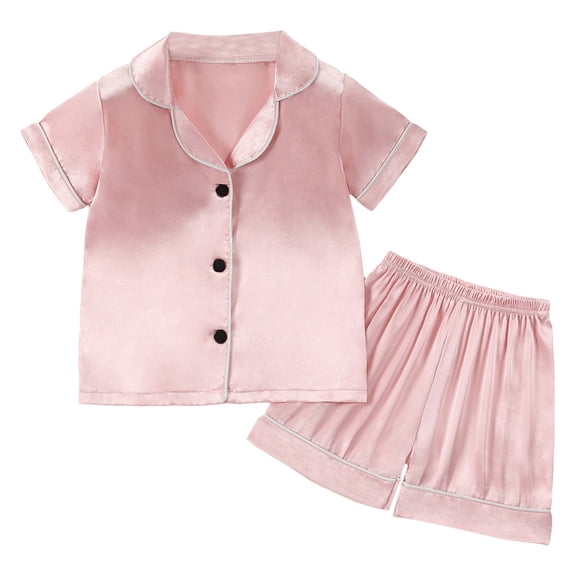 DXOUPM Girls 2 Piece Outfits Toddler Kids Baby Boys and Girls Suit Tracksuit Short Sleeve Indoor Shorts Suit Summer Cartoon Pattern Suit Rose Gold 120