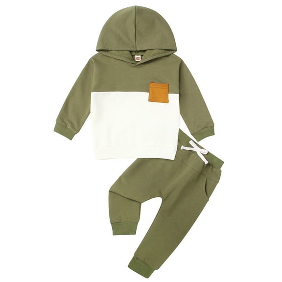 DXOUPM Baby Boys Pants Outfits Set Long Sleeve Hoodie Striped Sweatshirts Pants Clothes Set Fall Winter Pants Sweatsuit Green 90