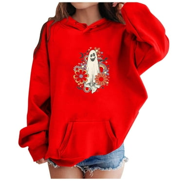 DXOUPM Kids Clothing Girl Halloween Sweatshirt Casual Girl Hoodie Pullover Hoodie Sweatshirt Hoodie Suitable for Girls 6 and 14 Girls Hoodies Red 110