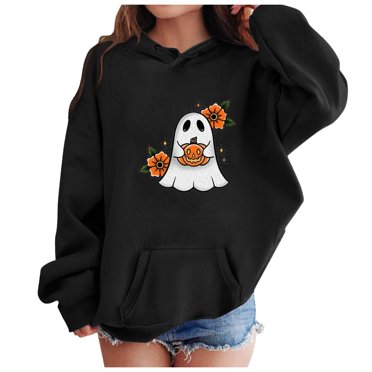 DXOUPM Kids Sweater Girl Halloween Sweatshirt Casual Girl Hoodie Pullover Hoodie Sweatshirt Hoodie Suitable for Girls 6 and 14 Hoodie Kids Black 130