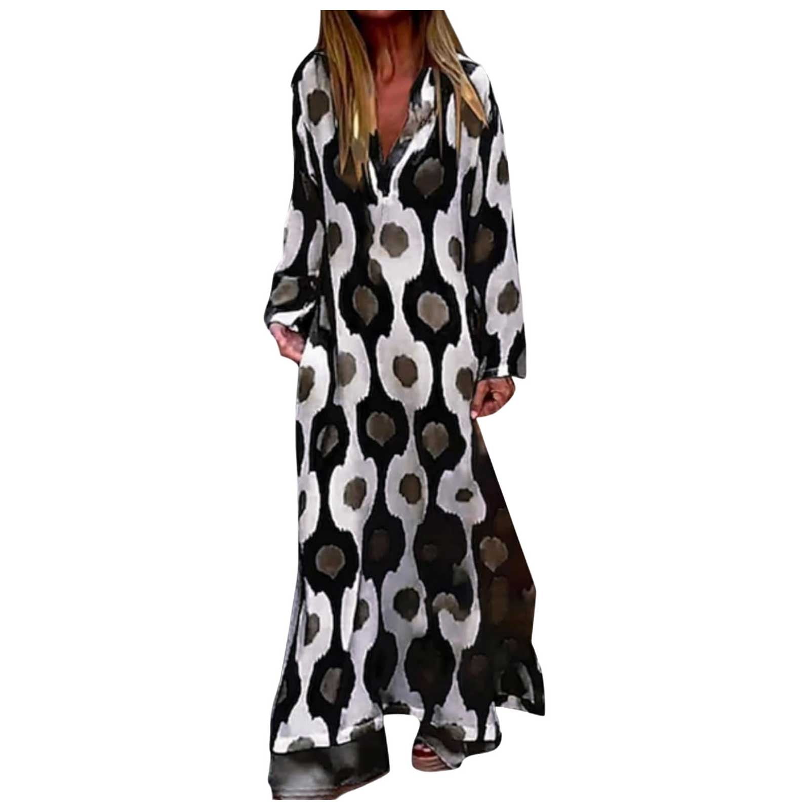 Formal Dresses Women's Plus Size Maxi Dress - Long Sleeve V-Neck Button  Down A-Line Swing Dress Plaid Flannel Dress