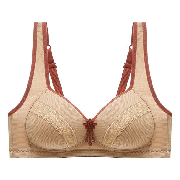 DXOUPM Push Up Bras for Women Wireless V Neck Comfortable Breathable Bra Full Coverage Padded Bralette Smoothing Underwear Beige 44