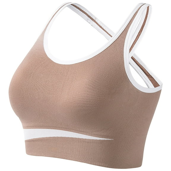 DXOUPM Strappy Sports Bra for Women Crisscross Back Yoga Bras Padded Workout Tank Tops Medium Support Gym Top Brown L