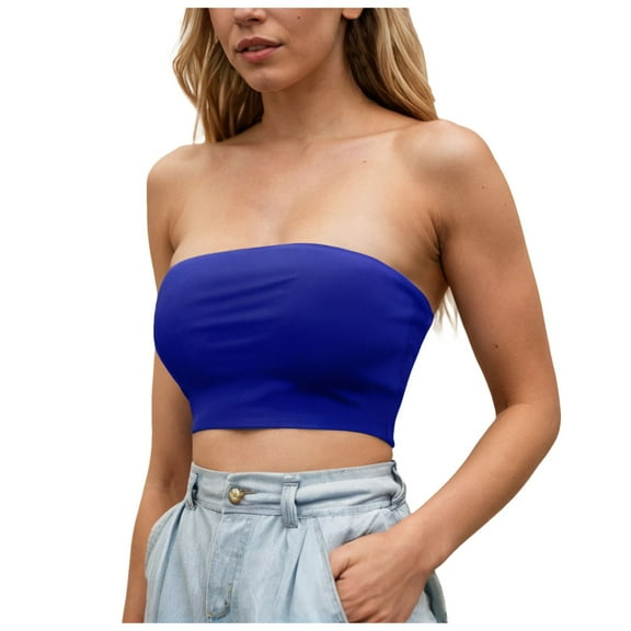 DXOUPM Women Comfortable Strapless Bra Women Seamless Basic Bandeau Blue S