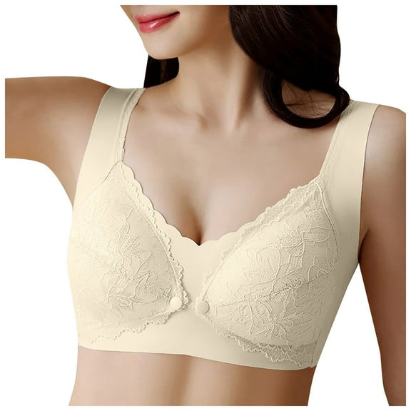 DXOUPM Women Maternity Pregnancy Nursing Bras for Breastfeeding Lace Comfrotable Bralette Soft Support Bras for Women Light Yellow L