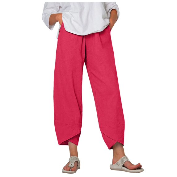 DXOUPM Women's Pants Women's Fashion Casual Chiffon Crepe Wide Leg Pants Solid Color High Waist Loose Casual Pants Womens Athletic Wear Women Pants Casual Red M