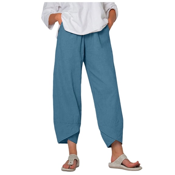 DXOUPM Women's Pants Women's Fashion Casual Chiffon Crepe Wide Leg Pants Solid Color High Waist Loose Casual Pants Womens Athletic Wear Women Pants Casual Navy M