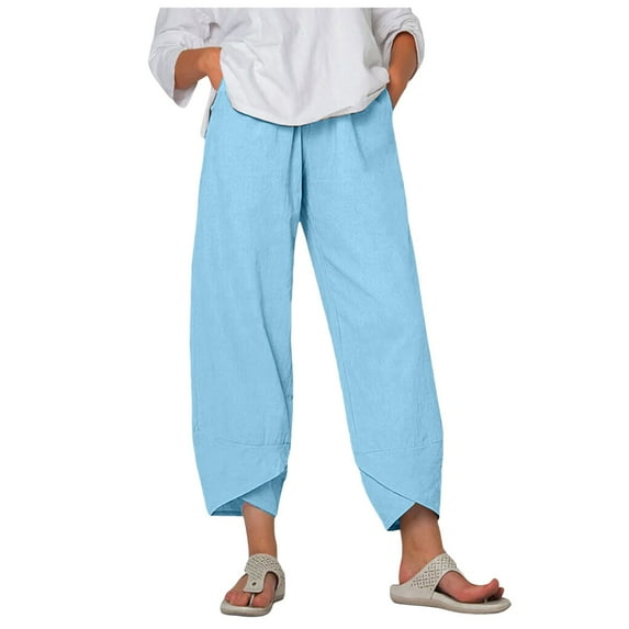 DXOUPM Women's Pants Women's Fashion Casual Chiffon Crepe Wide Leg Pants Solid Color High Waist Loose Casual Pants Womens Athletic Wear Women Pants Casual Blue L
