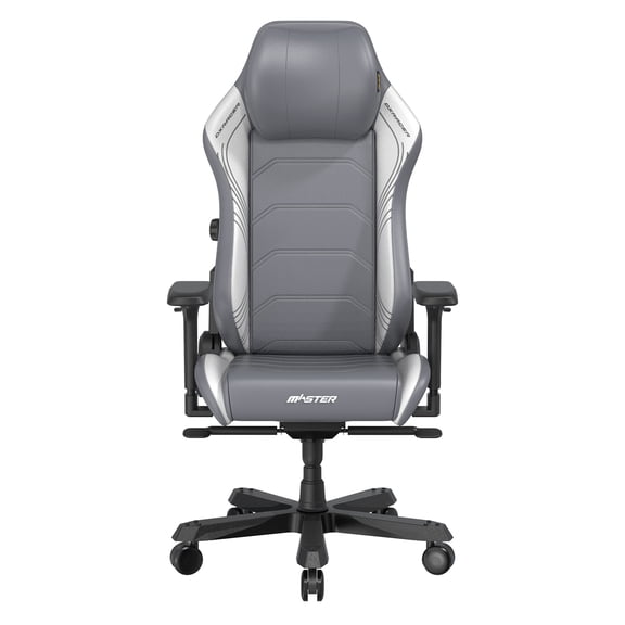 DXRacer Master Series Luxury Egnomic Office Chair for Big and Tall, with EPU Leatherette Upholstery, head rest and intergrated lumbar support, Gray and White