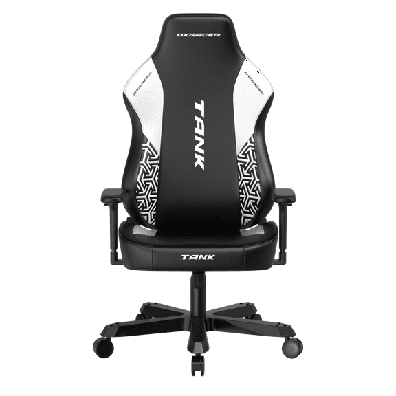 DXRacer Tank Series Adult Gaming Chair with Ergonomic Leatherette, Magnetic Head Rest and Lumbar Support, Black/White