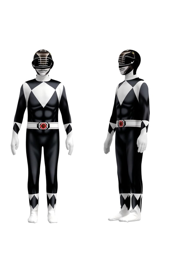 Rangers Costume, Halloween Ranger Jumpsuit Cosplay Party Costume, 3D Halloween Fancy Dress Up Outfit Birthday Gifts Black Size:140
