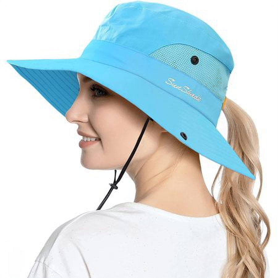 DXSTAR Women's Ponytail Sun Hat UV Protection Foldable Mesh Wide