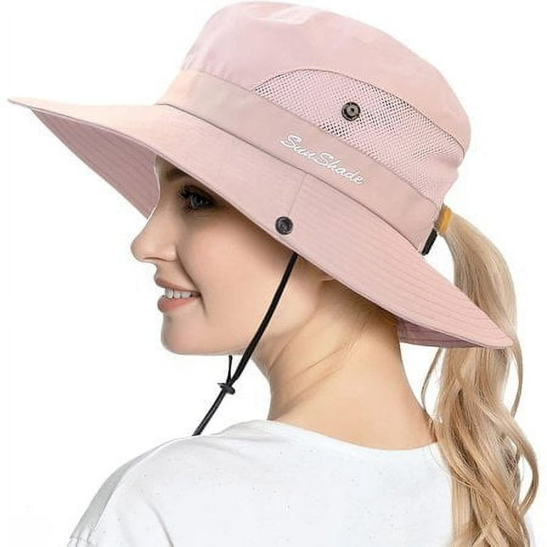 DXSTAR Women's Ponytail Sun Hat UV Protection Foldable Mesh Wide Brim Beach Fishing  Hat 
