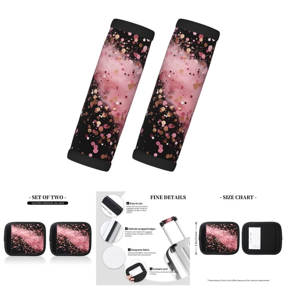 DXTKWL LHW 12156 Black Pink Glitter Pattern Luggage Handle Wraps 2 Pack - Neoprene, Waterproof, Universal Size