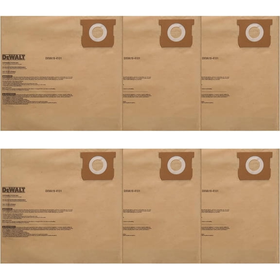 DXVA19-4101 Disposable Dust Filter Bags, High Efficiency Replacement Bags for Shop Vac 6-10 Gallon, Wet Dry Vac Accessories, Dust Collection Bag Vacuum Bag, 6 Pack