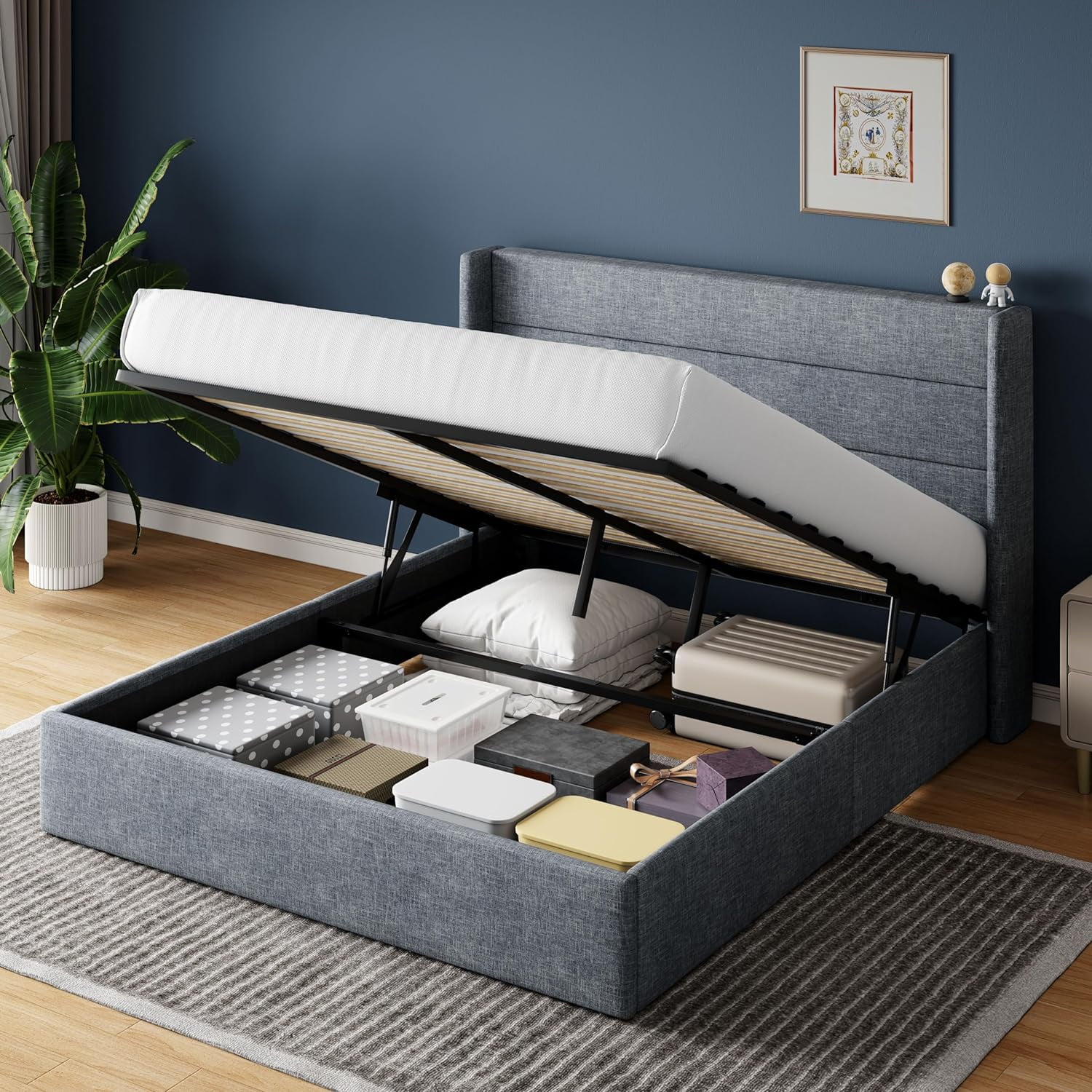 DXYJCNL Full Size Lift Up Storage Bed with Wingback Headboard/Heavy ...
