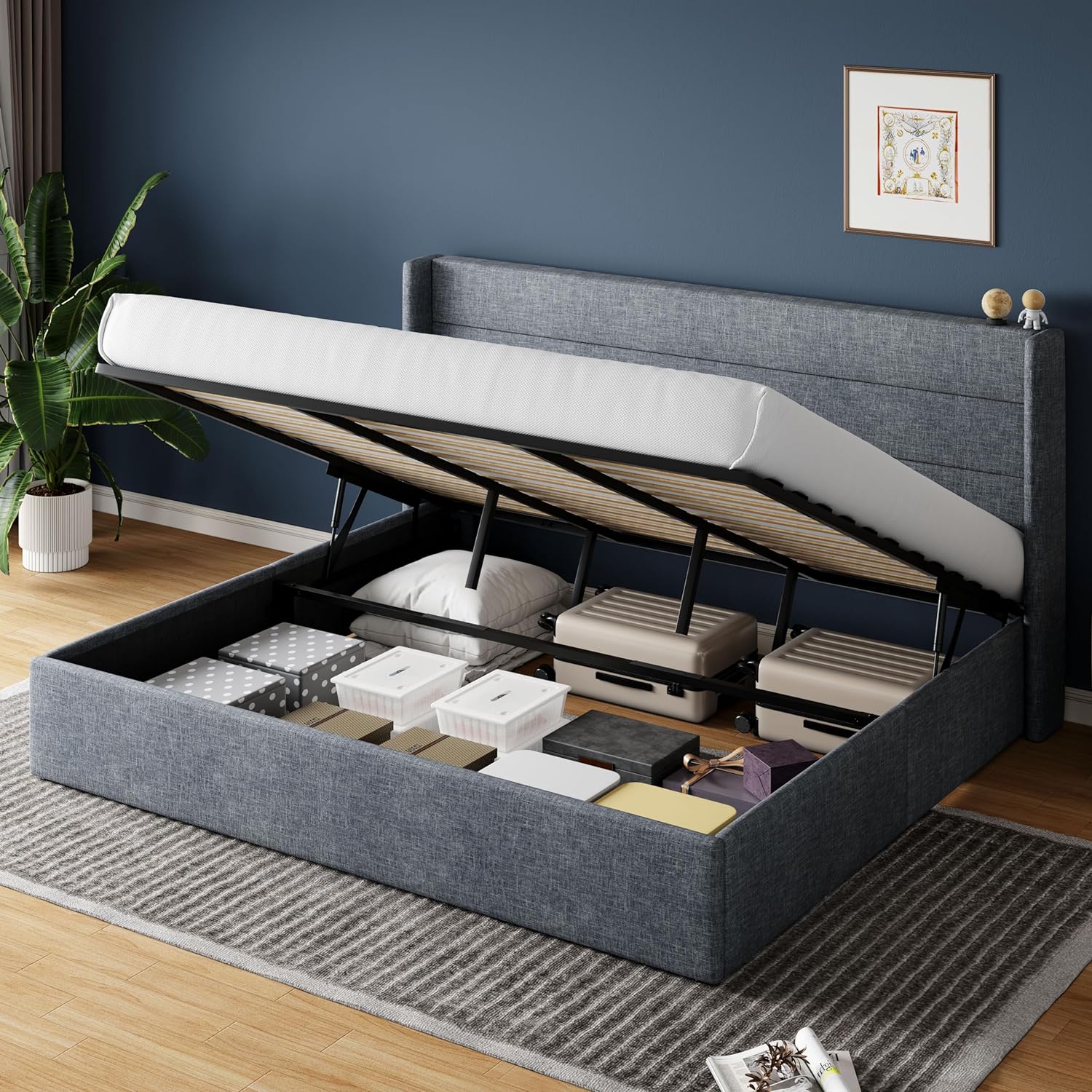 DXYJCNL Full Size Lift Up Storage Bed with Wingback Headboard/Heavy ...