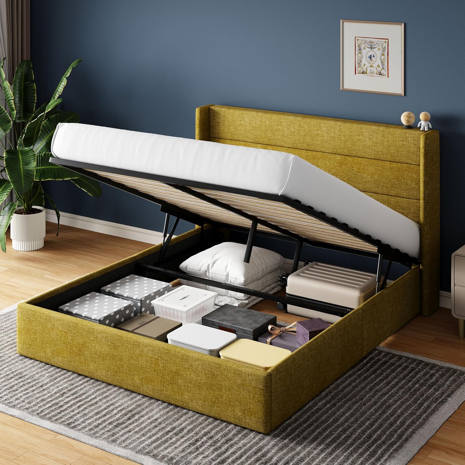 DXYJCNL Full Size Lift Up Storage Bed with Wingback Headboard/Heavy ...