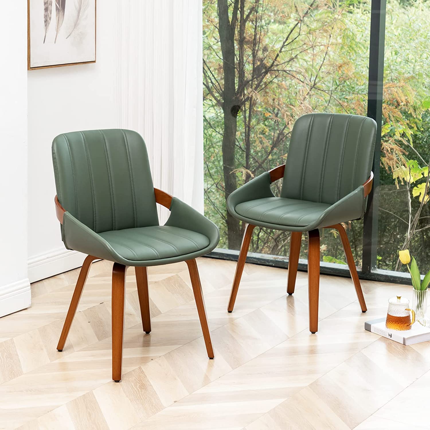 DXYJCNL Mid Century Modern Faux Leather Upholstered Dining Chairs ...