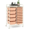 thumbnail image 1 of 15-Drawer Rolling Storage Cart, Multipurpose Rolling Storage Cart, Storage Organizer on Wheels, Durable Metal Frame, Scrapbook Paper Tools, Suitable for Office School (Peach), 1 of 18