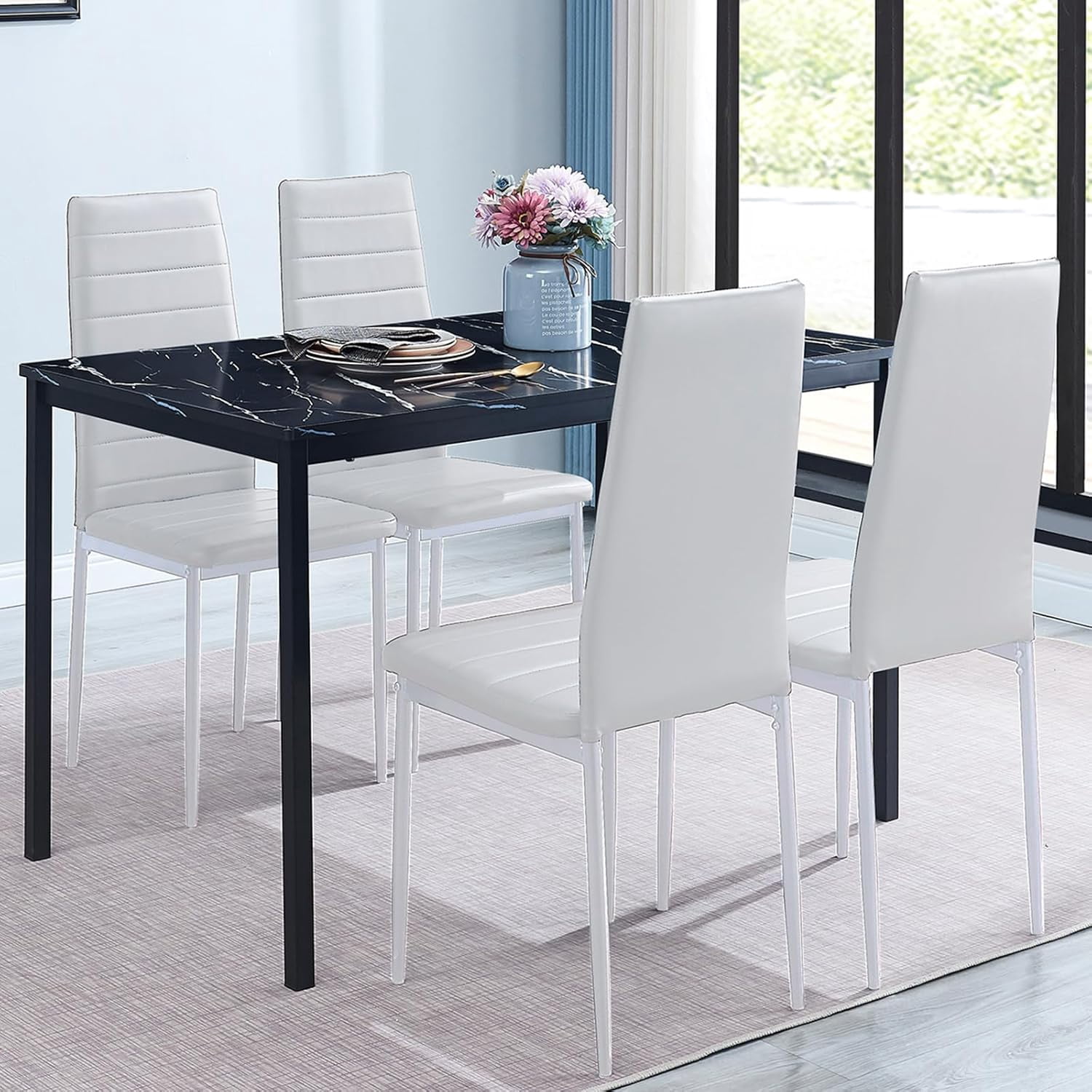 DXYKOPA 5-Pieces Glass Dining with Chairs Set Dining Set for 4 Glass ...