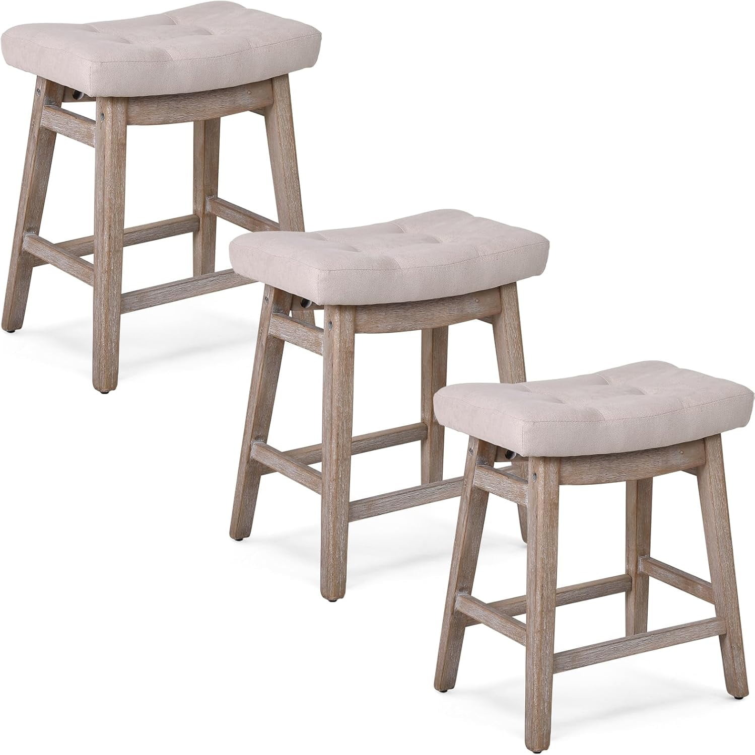 DXYKOPA Bar Stools Counter Height Solid Wood Legs PU Leather Saddle ...