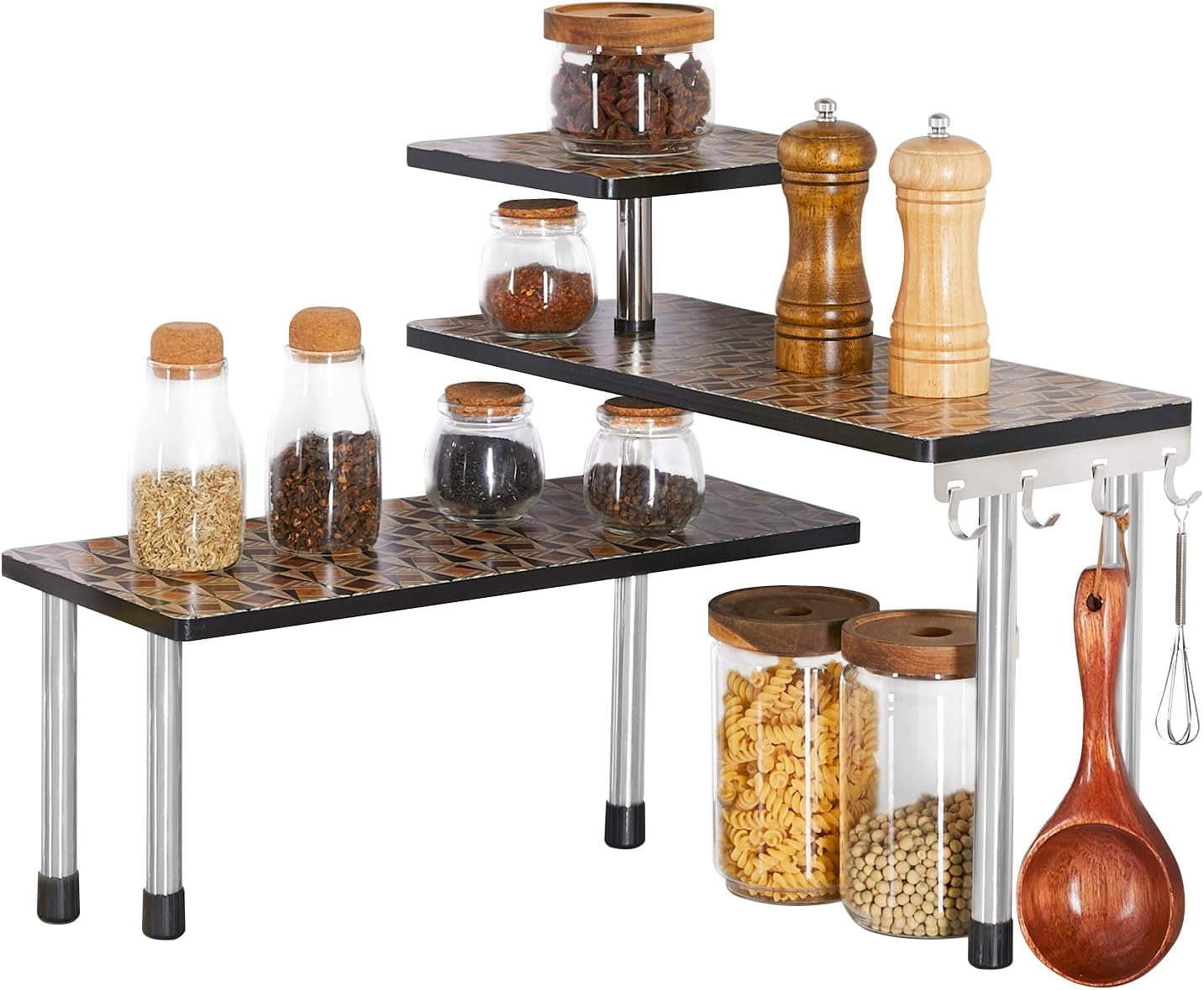 lihgd Corner Shelf & Metal Storage Spice Rack 3 Tier Bookshelf Display ...