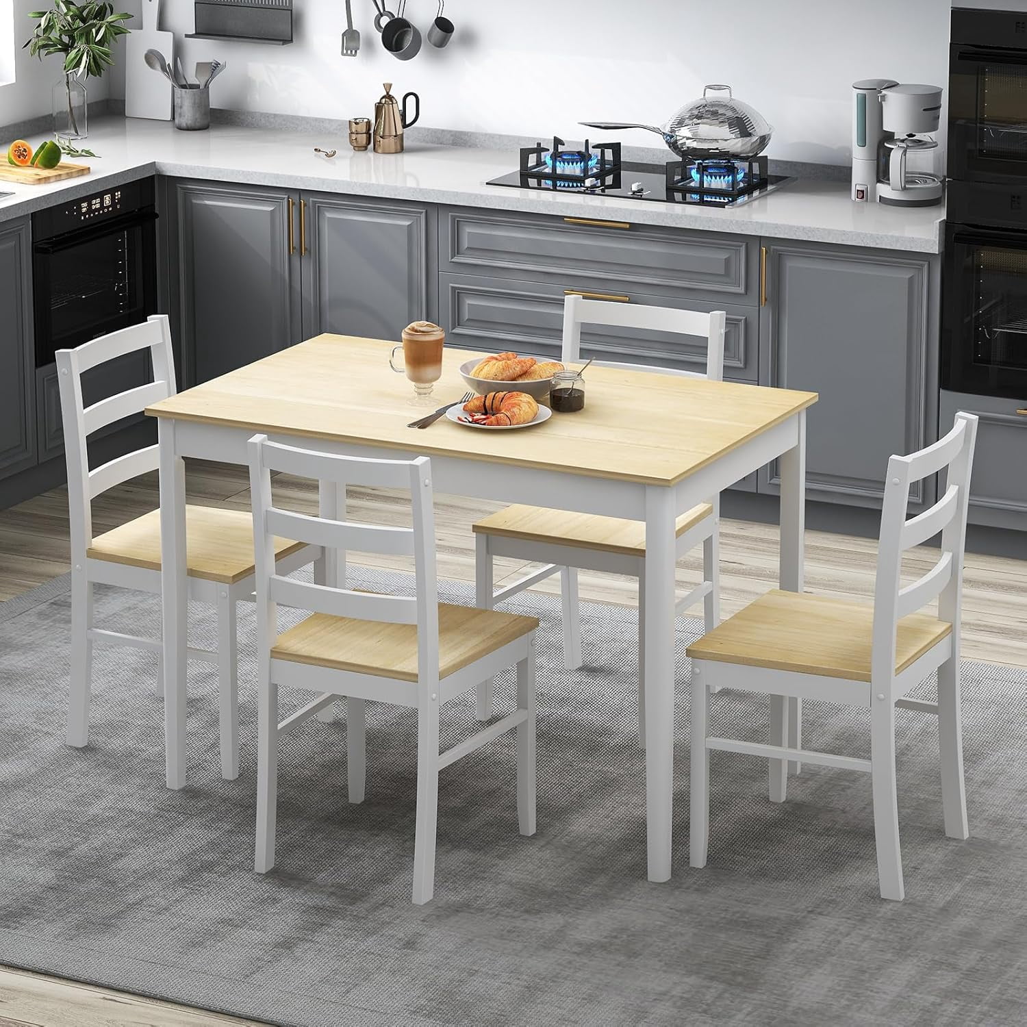 DXYKOPA Dining Set for 4 Dining Room Set for 4 Breakfast Nook with 4 ...