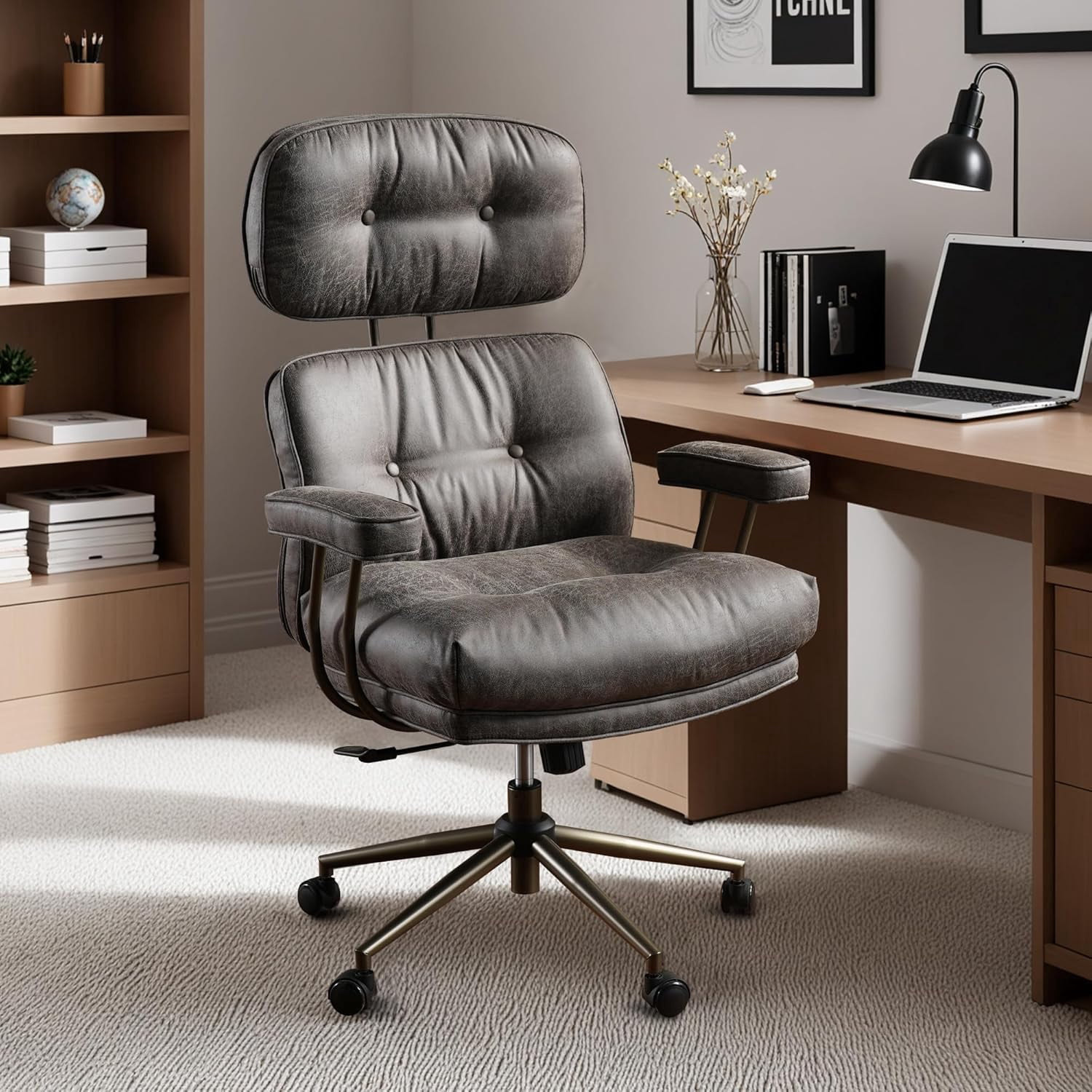 DXYKOPA Ergonomic Office Chair Comfy High Back Suede Leather Computer ...