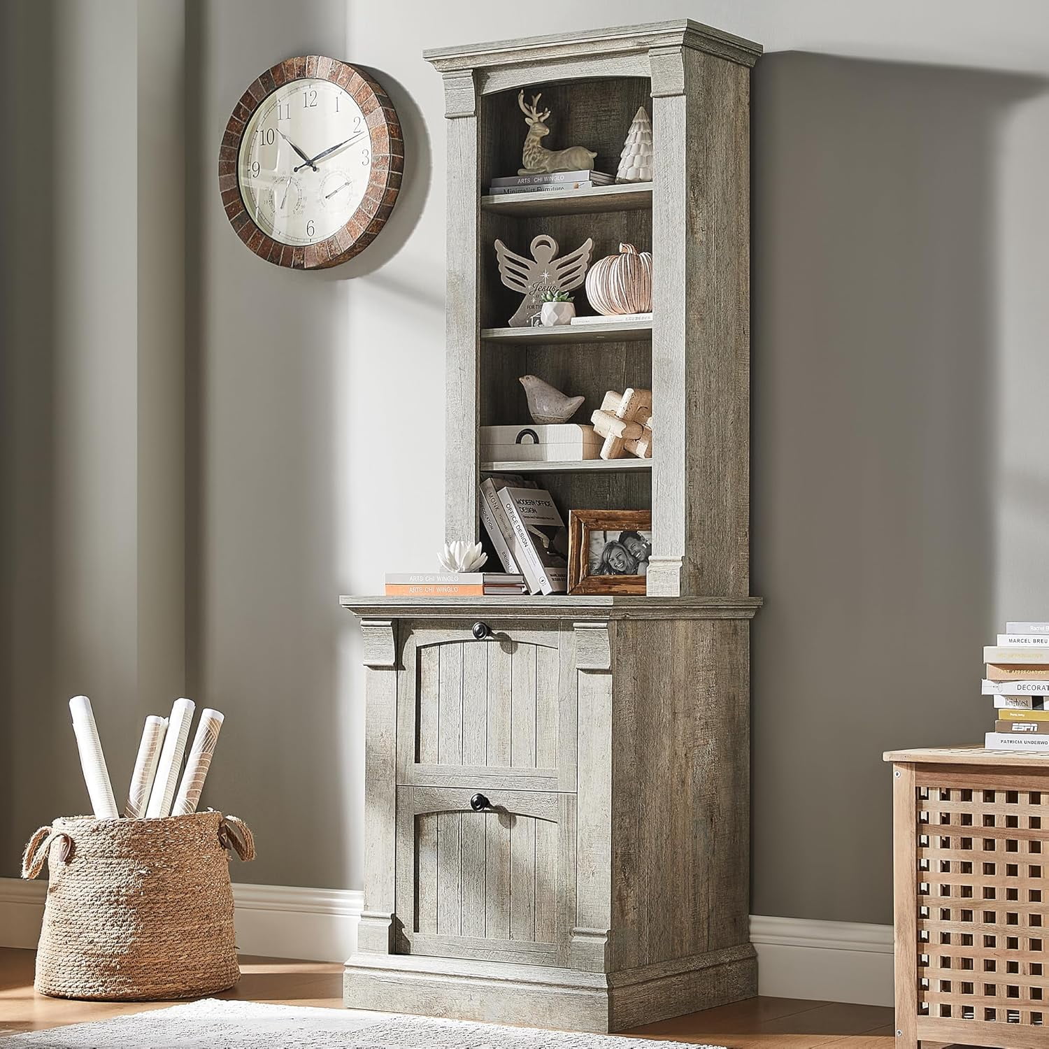 DXYKOPA Farmhouse Bookcase with 2 File Drawers 72