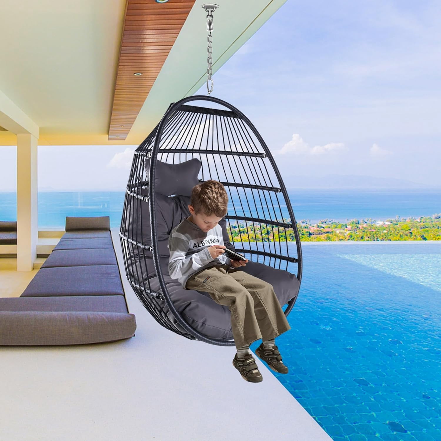 Resistant Chair DXYKOPA Hanging Egg Swing Chair Without Stand Wicker Hanging Chair with ...