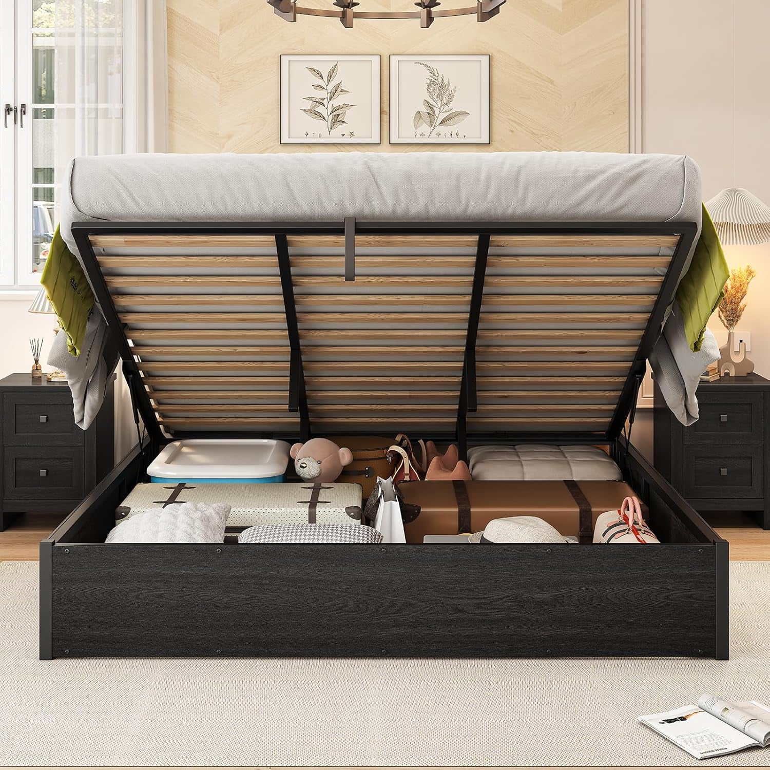 DXYKOPA Lift Up Storage Bed King Bed Frame with Storage Underneath ...
