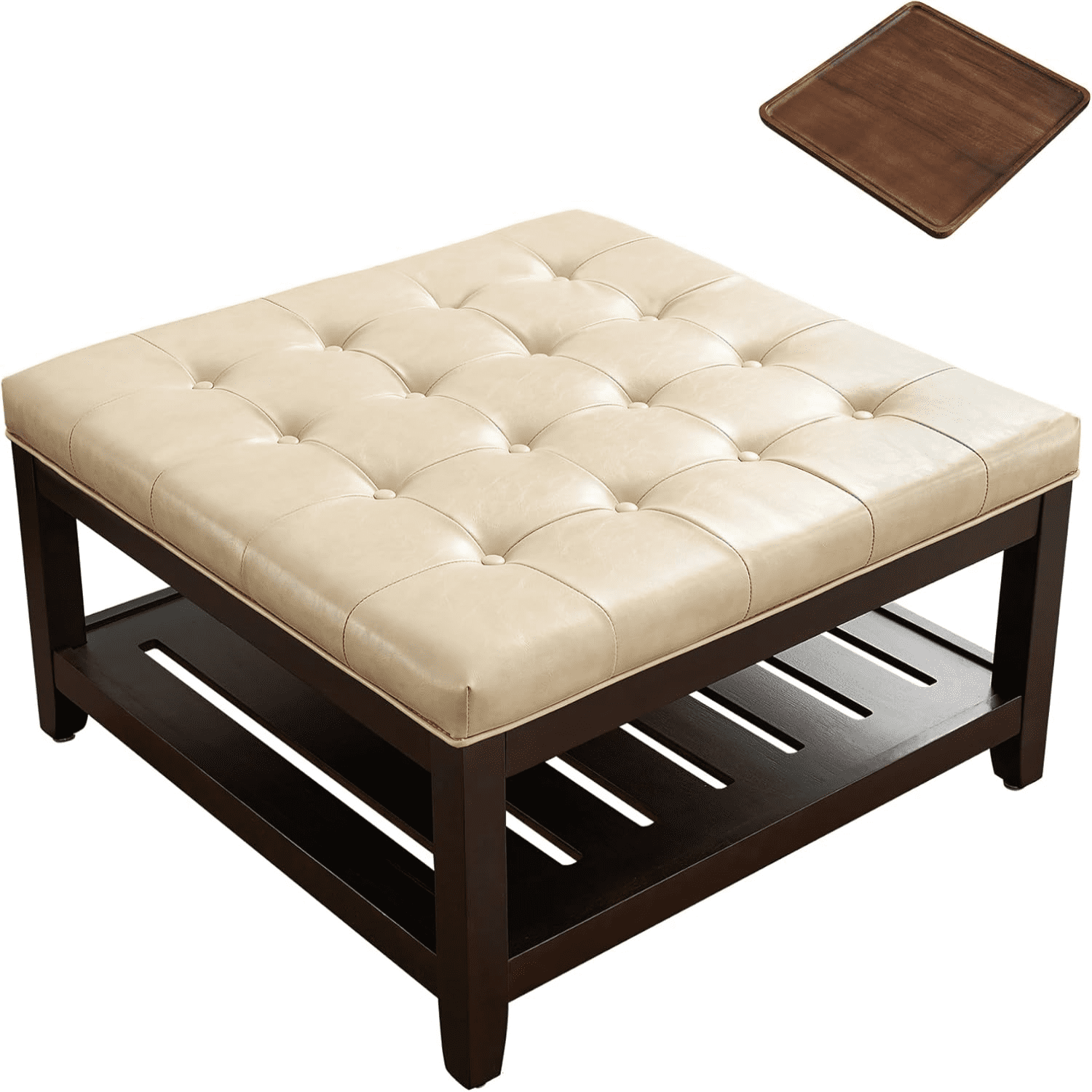DXYKOPA Linen Large Round Ottoman with Storage Upholstered Button ...